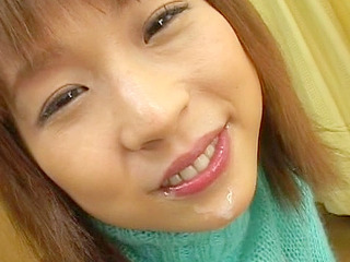 Asian slut gets facialized and loves the cum bath